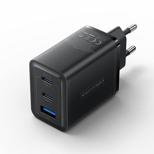 شارژر ونشن مدلFERB0-EU 3-Port USB (C + C + A) GaN Charger (65W/65W/60W) EU-Plug Black