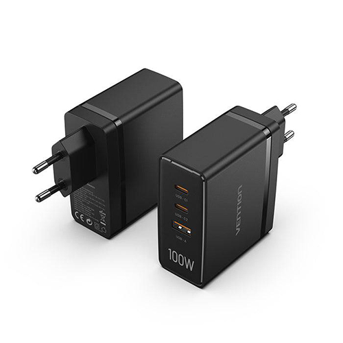 شارژر ونشن مدل FEGB0-EU 3-Port USB (C+C+A) GaN Charger (100W/100W/30W) EU-Plug Black