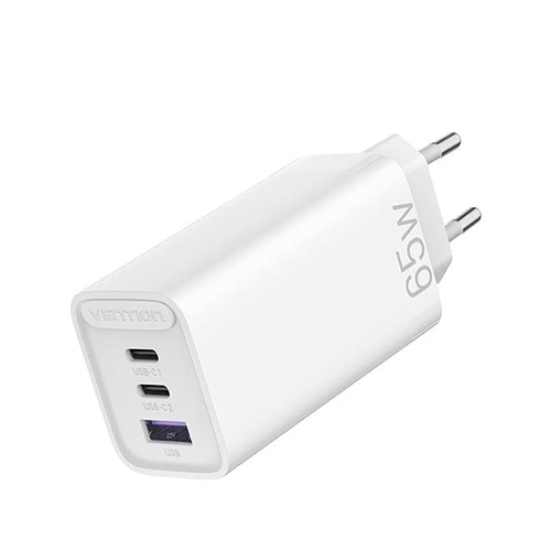 آداپتور شارژر ونشن مدل FEDW0-EU 3-port USB(C+C+A) GaN Charger(65W/30W/30W) EU-Plug White