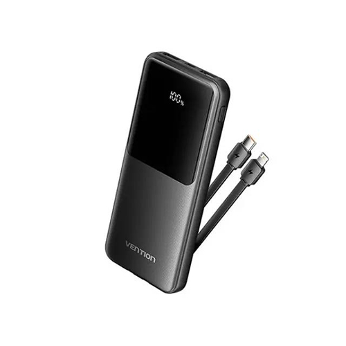 پاوربانک ونشن مدل FHPB0 20000mAh Power Bank (Micro-USB + USB-C + USB-A + USB-A) with Built-in USB-C and Lightning Cables 22.5W Black LED Display Type