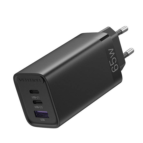 آداپتور شارژر ونشن مدل FEDB0-EU 3-port USB(C+C+A) GaN Charger(65W/30W/30W) EU-Plug Black