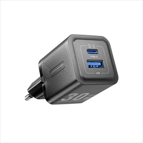 آداپتور شارژر ونشن مدل FEQB0-EU 2-Port USB (C + A) GaN Charger (30W/30W) EU-Plug Black